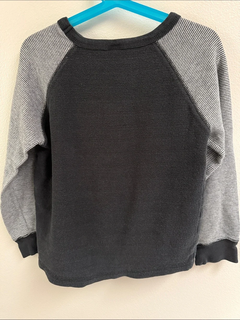 Gymboree Navy Everyday Raglan Waffle with Gray Striped Sleeves